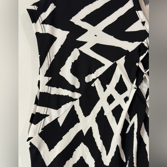 Premise Women Cap Sleeve Mosaic Stripe Diamond Print Neck Black White Medium - Picture 5 of 8